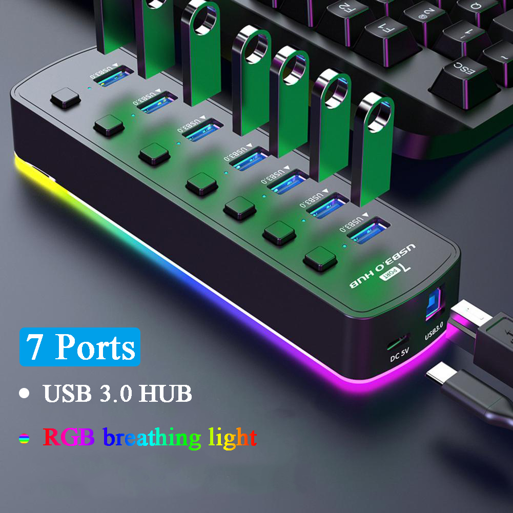 Esports Gaming Splitter - RGB USB 3.0 Hub 7 Poorten